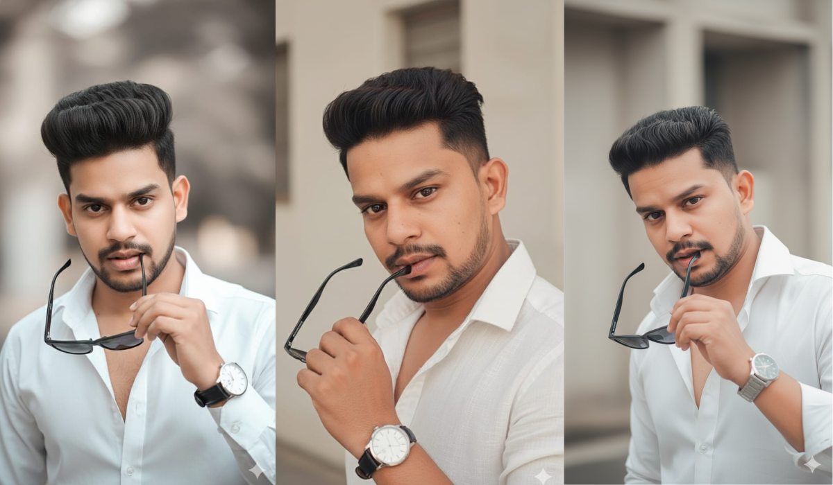 Yogesh wearing white half-unbuttoned shirt, holding sunglasses, cinematic lighting, photorealistic modern fashion look.