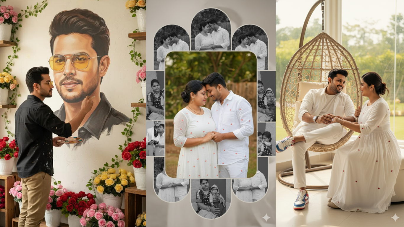 Gemini AI photo prompt couple portrait studio look, trending AI couple photo edit